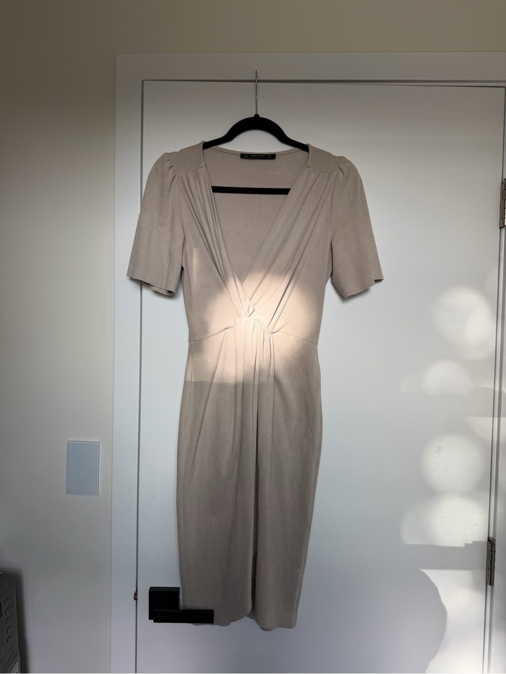 Zara Beige Twist-Front Midi Dress